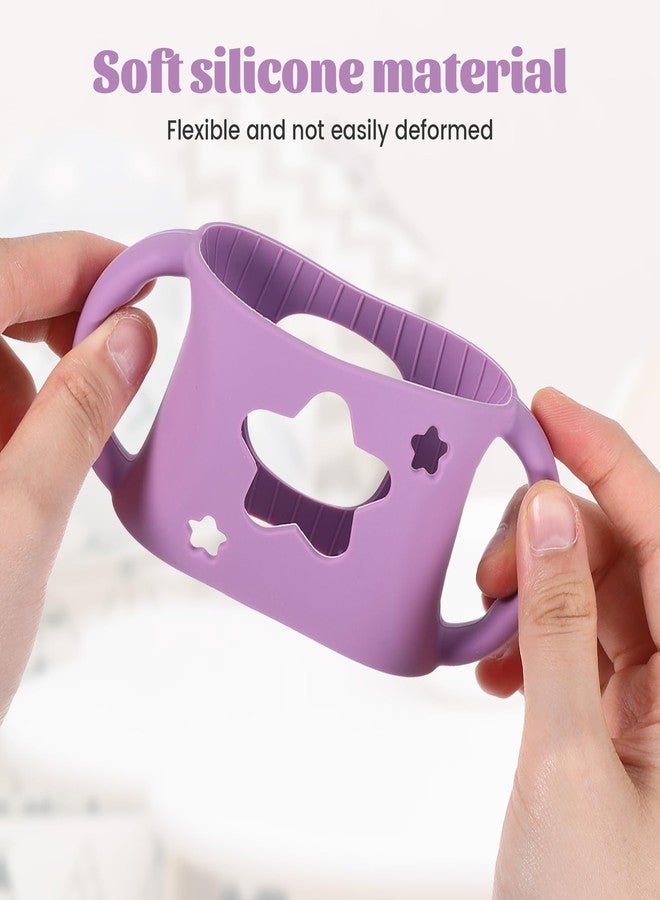 Qiuruoo 4 PCS Handles for Dr Brown Bottles,Durable Food-Grade Silicone Material Baby Bottle Holder,Cute Star Shape Design,Allows Baby to Hold The Bottle Themselves Easily(Green,Purple,Pink,White) - Image 4